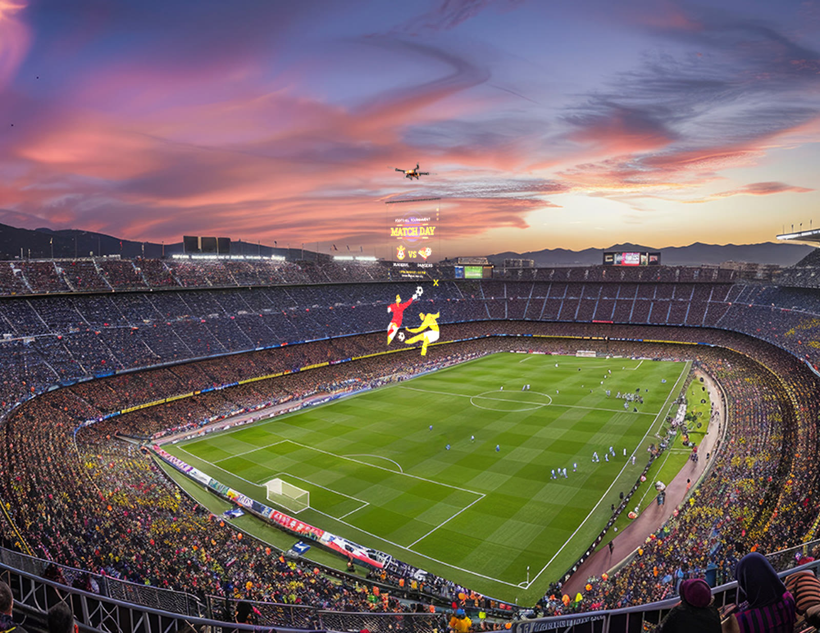 Flying Display Drohne über Fussball-Stadion