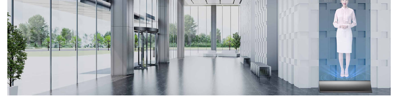 UTD AR Film mit holografischer Empfangsdame in einer Eingangshalle